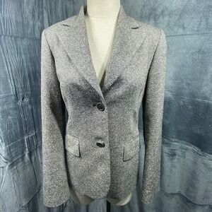 Sisley‎ Blazer Jacket Womens 40 Brown Wool Blend Tweed Button Pockets Chic Italy
